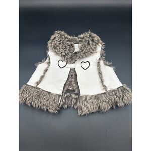 First Impressions Baby Vest Girls Faux Fur Suede Hearts Brown Beige 18‎ Months